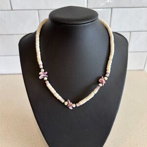 Vintage Puka Shell Necklace White Purple 17" 90s Choker Aloha Skater Y2K Beach
